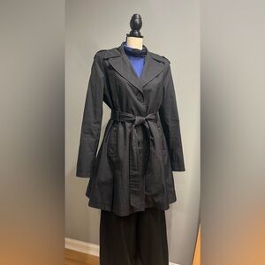 DKNY Black Belted Trench Coat Women’s Size L Classic Chic